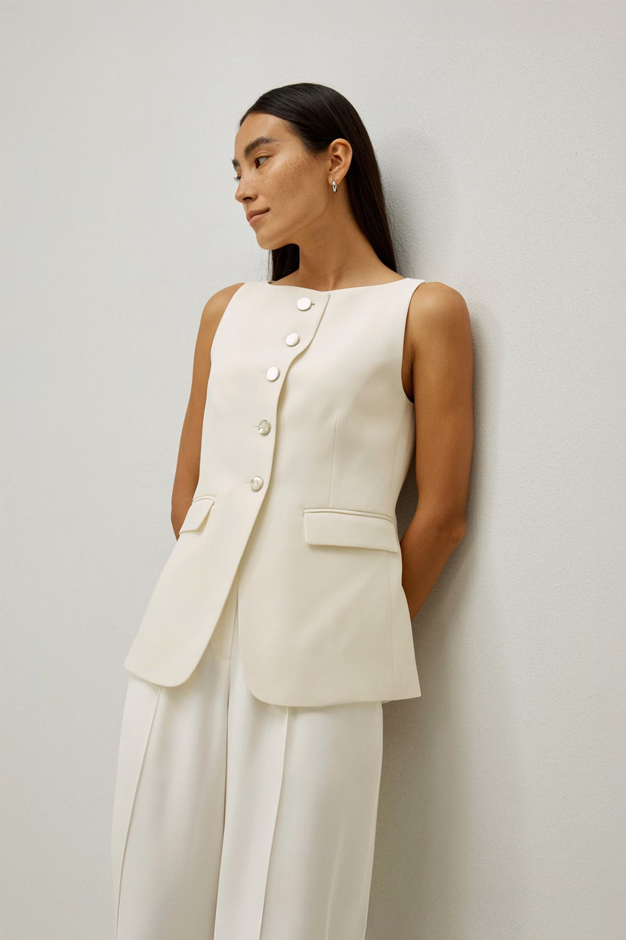 Sleeveless Button Up Silk Vest