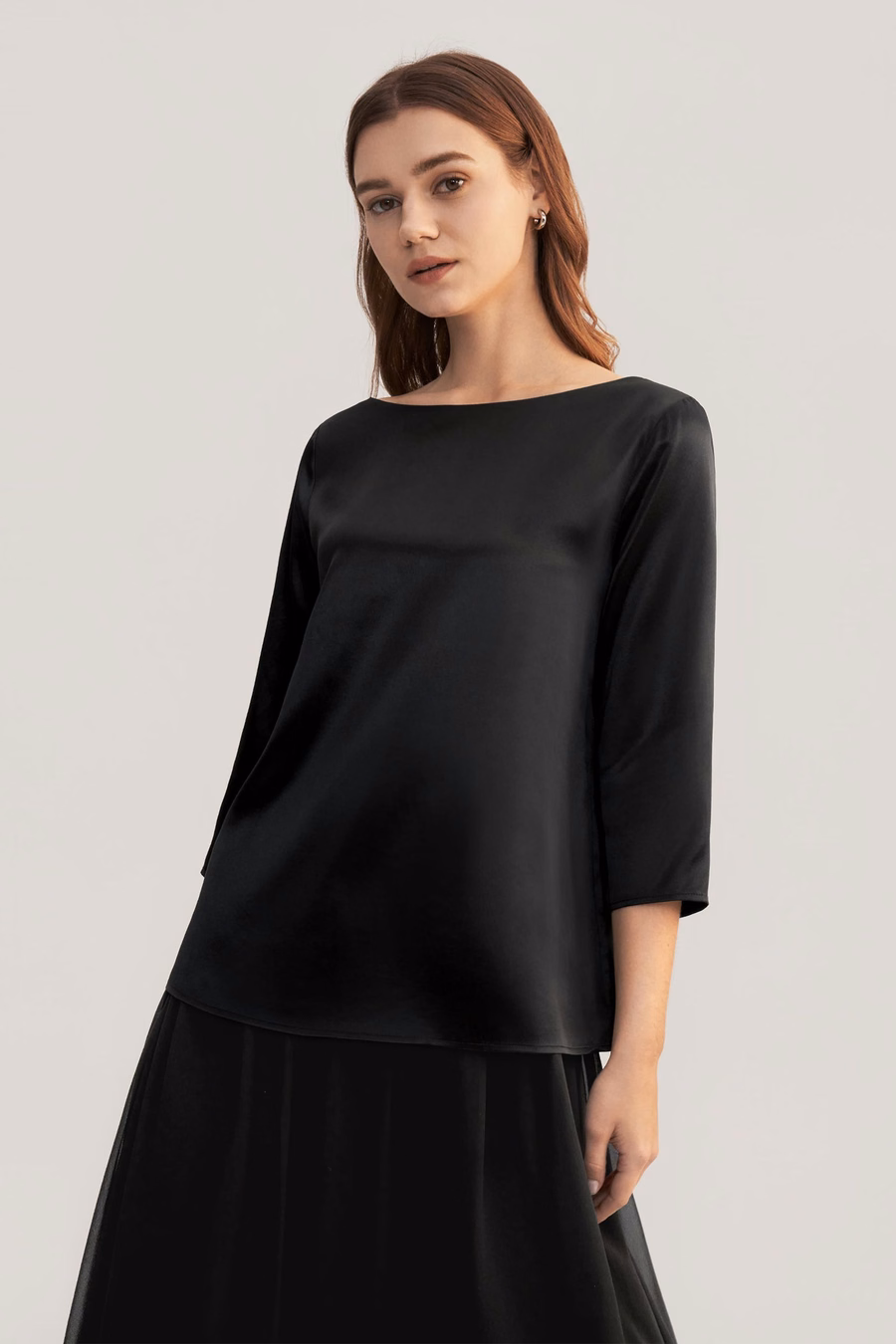 3/4 Mouw Boot Hals Zijde Blouse