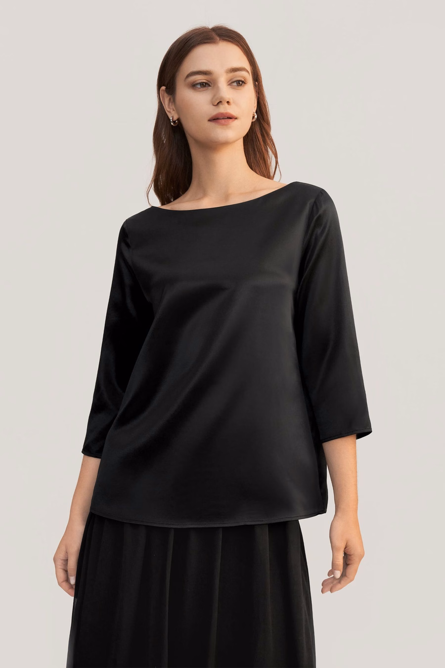 3/4 Mouw Boot Hals Zijde Blouse