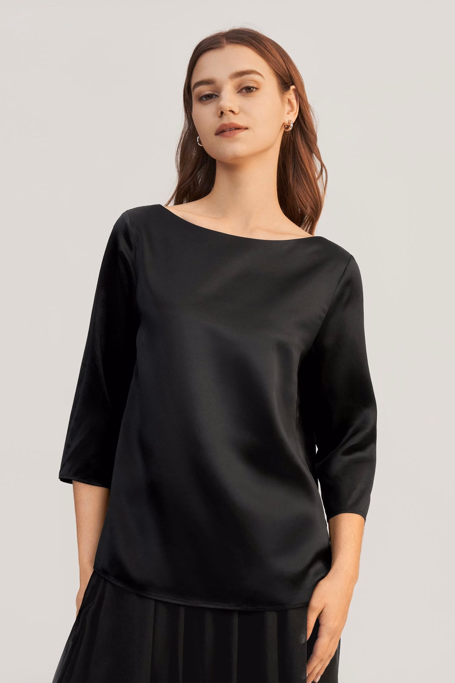 3/4 Mouw Boot Hals Zijde Blouse
