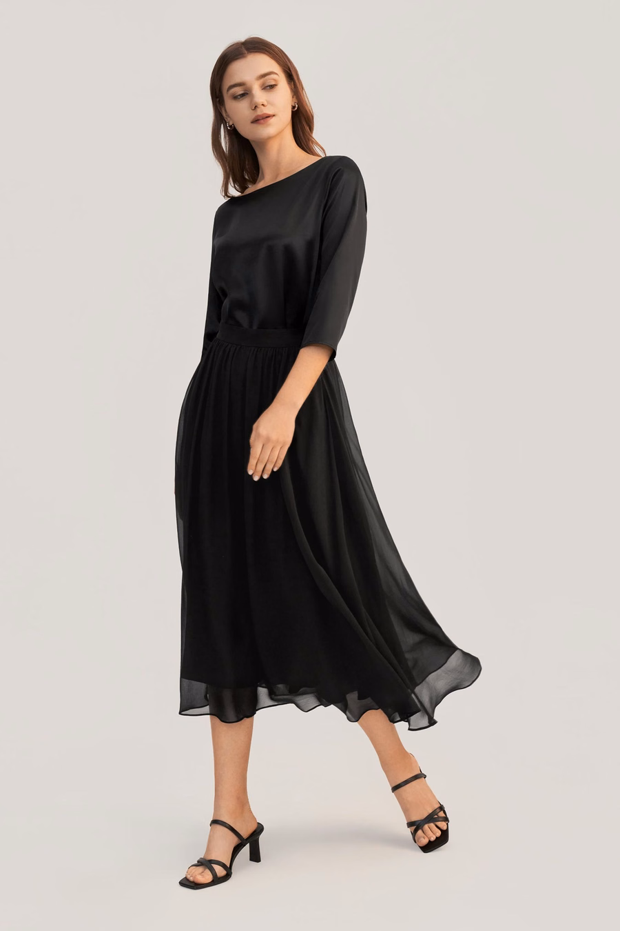 3/4 Mouw Boot Hals Zijde Blouse