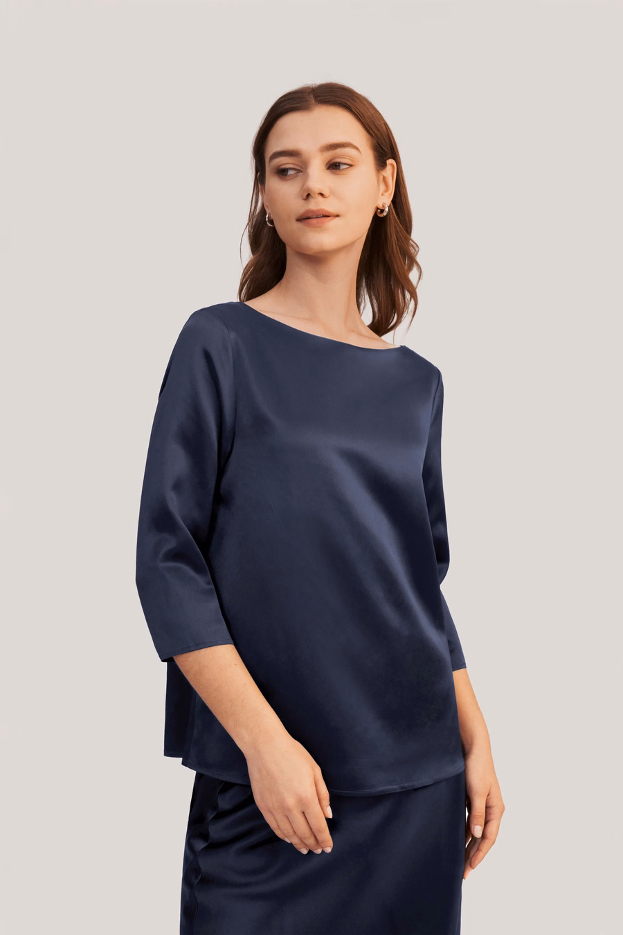 3/4 Mouw Boot Hals Zijde Blouse