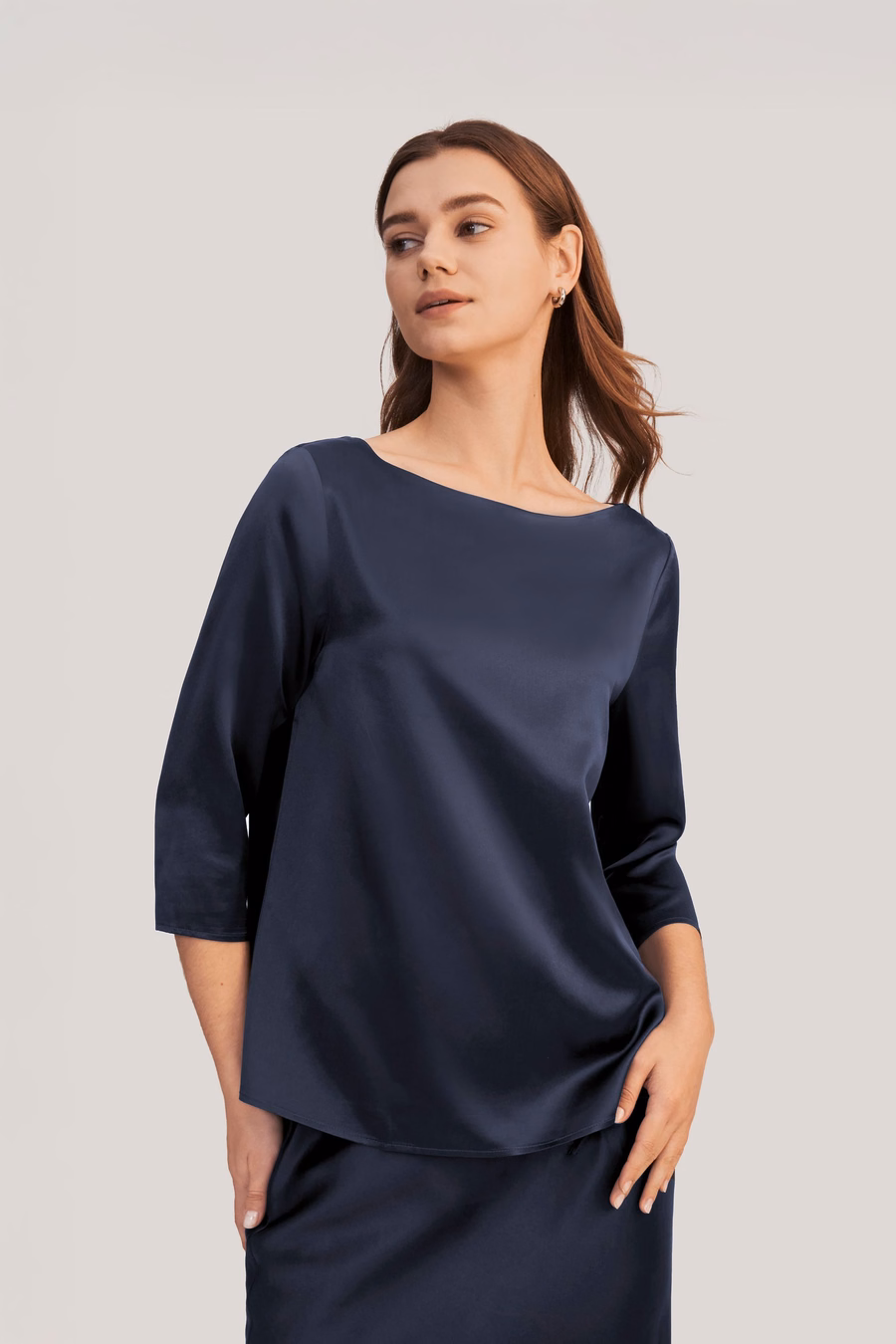 3/4 Mouw Boot Hals Zijde Blouse