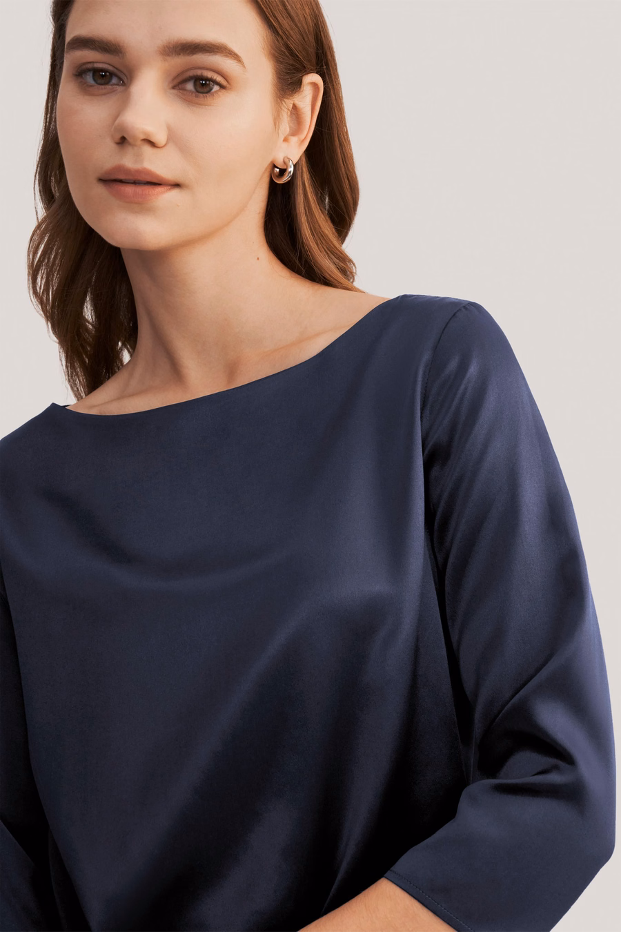 3/4 Mouw Boot Hals Zijde Blouse
