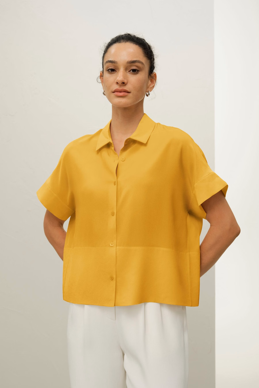 Casual Kort Mouwloos Losse Zijden T-shirt