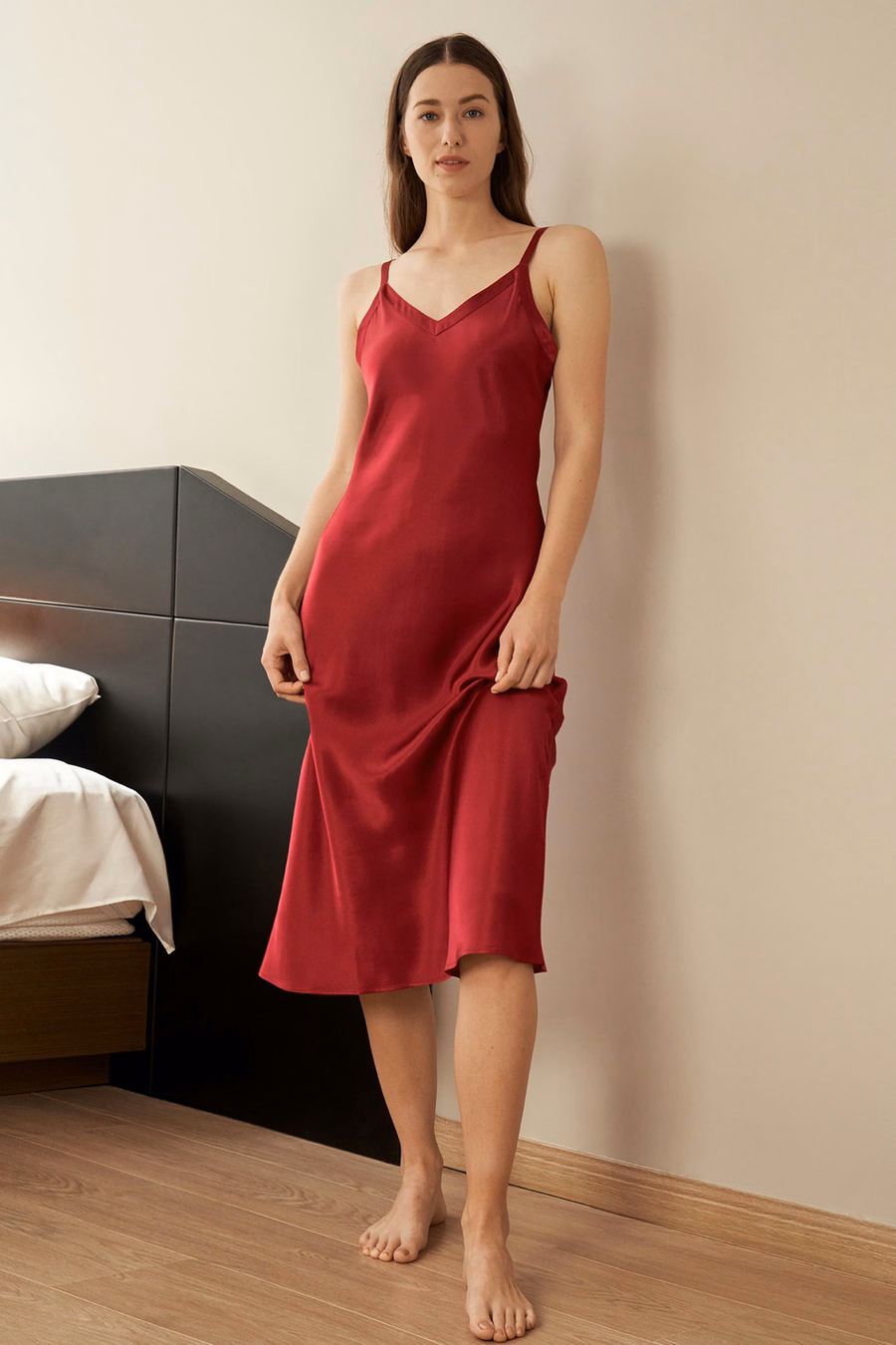 Lange & Strak Passende Zijde Nachtjapon