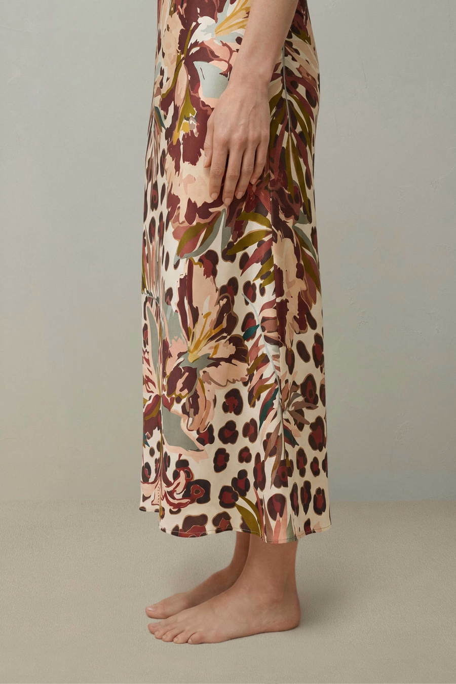 Minimalistische Zijde Print Maxi Nachtjurk