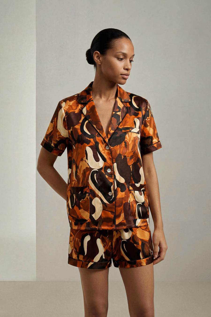 Vrouwen Zijde Print Pyjama Set