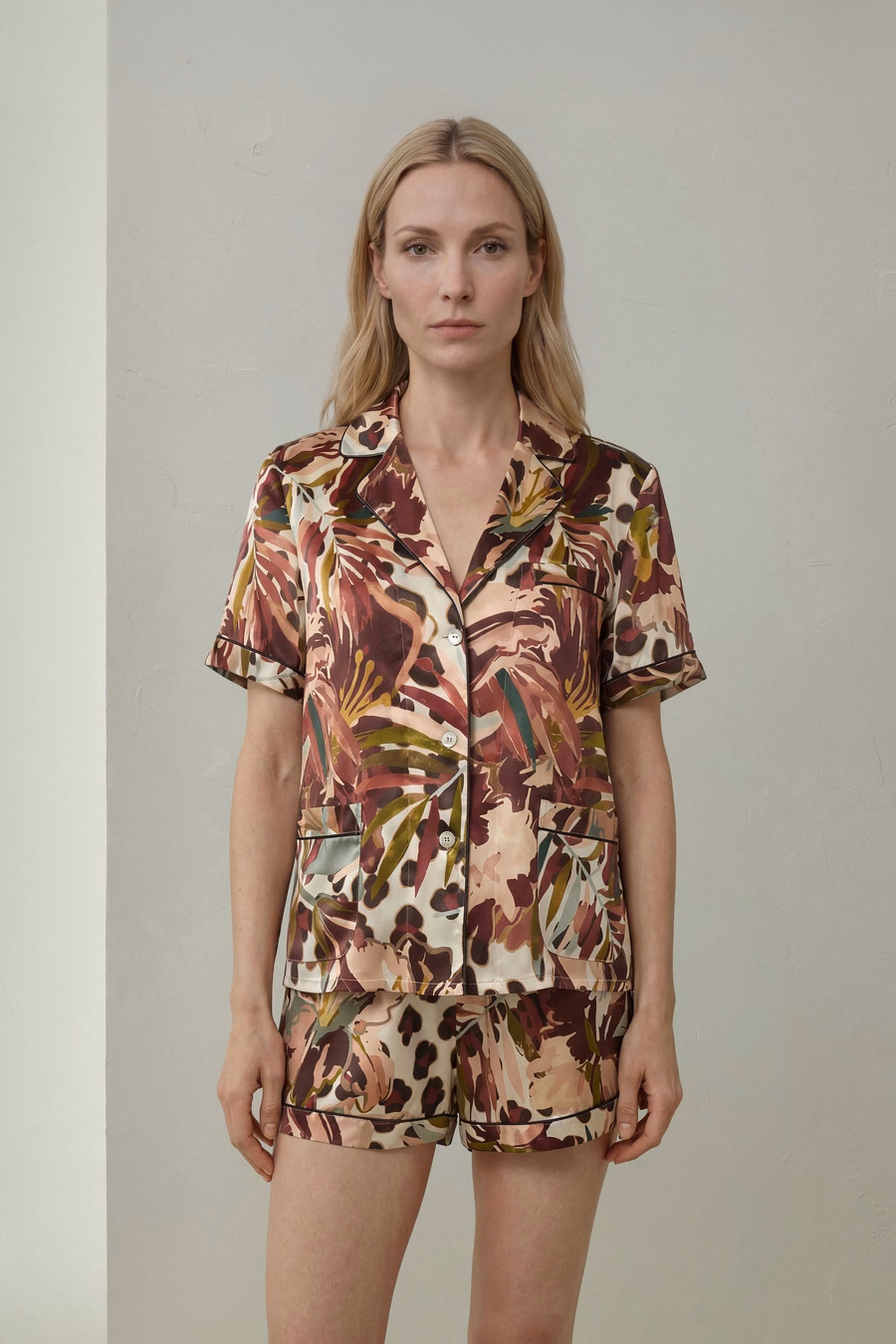 Vrouwen Zijde Print Pyjama Set
