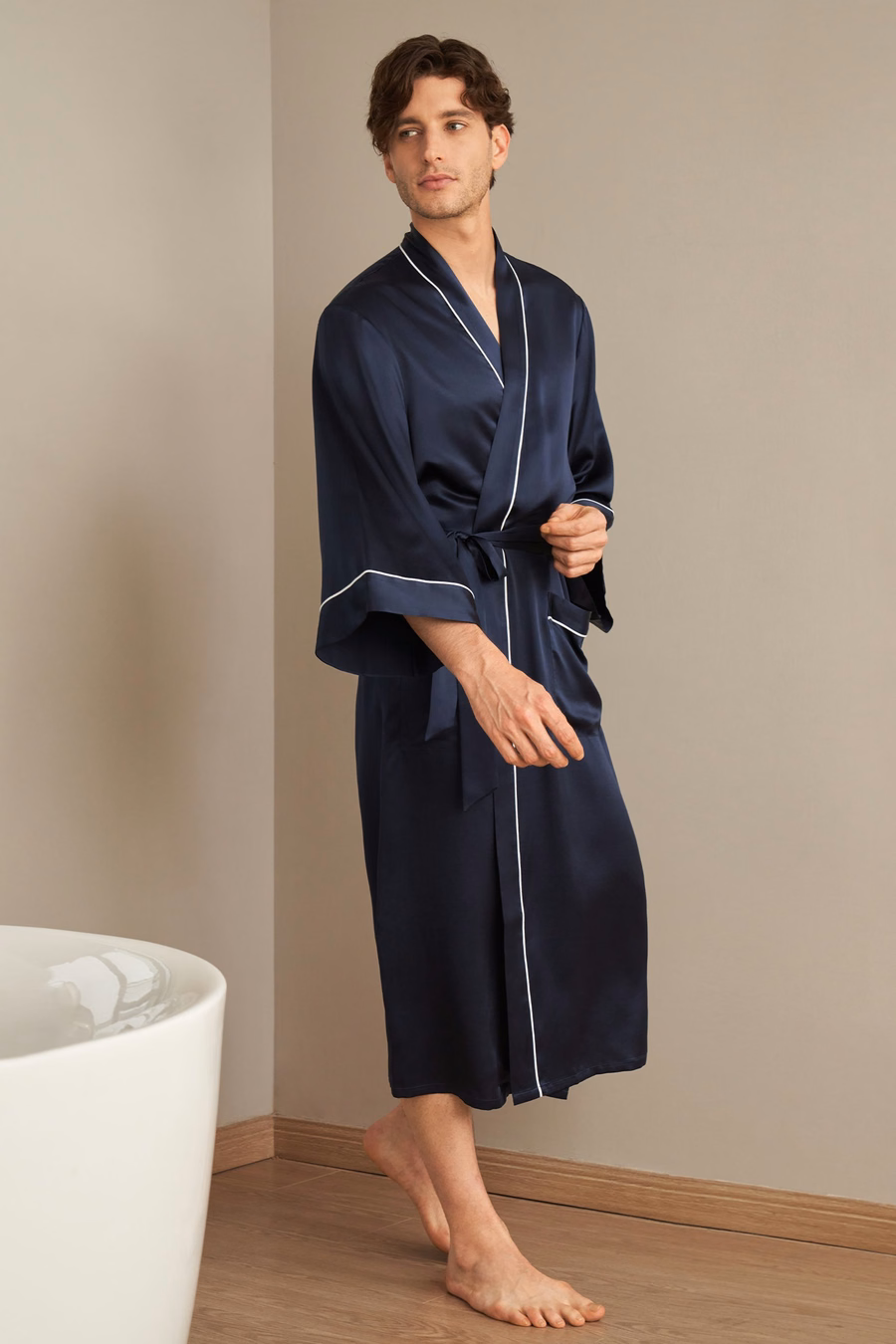 Kimono Silk Robe with Piping