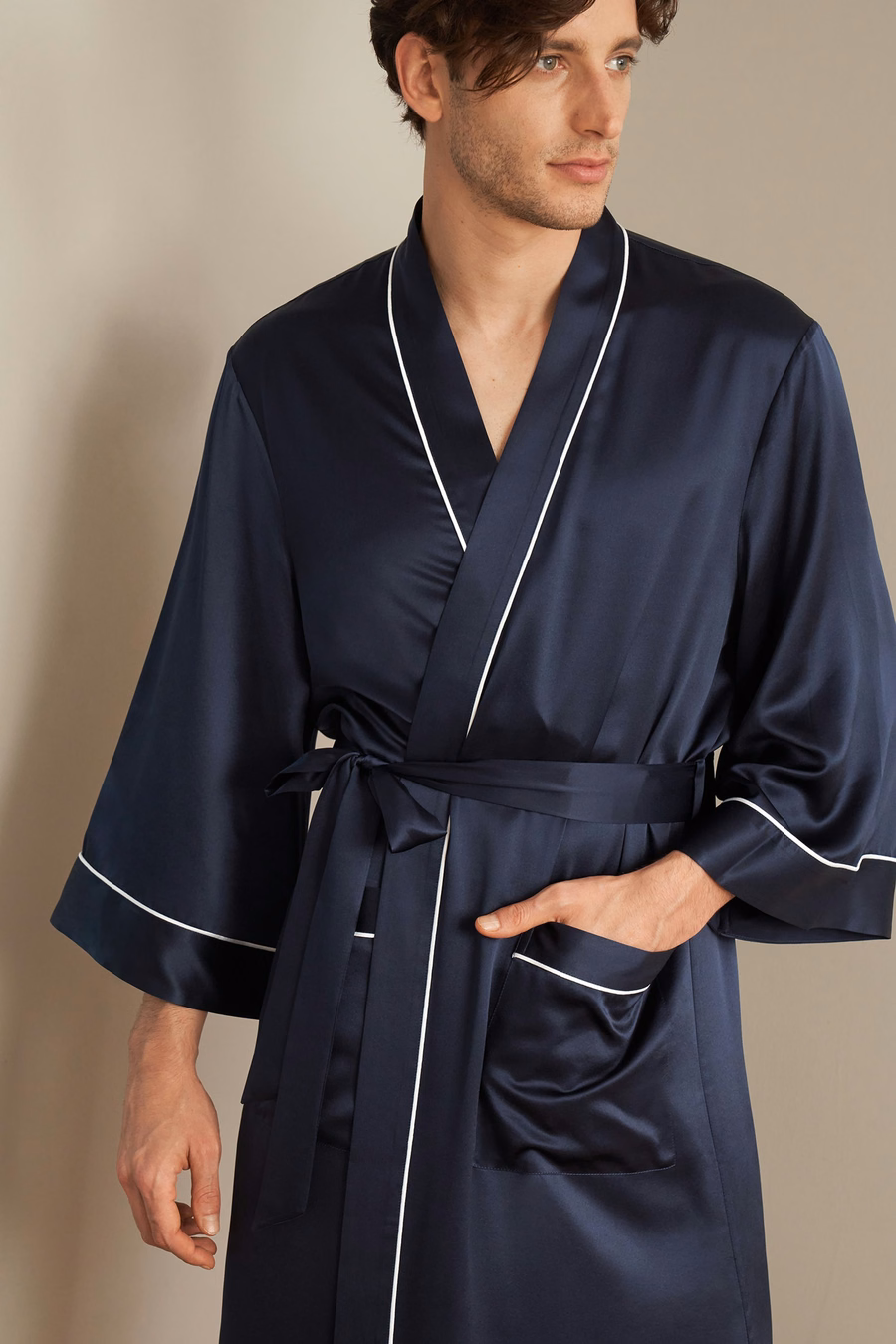 Kimono Silk Robe with Piping