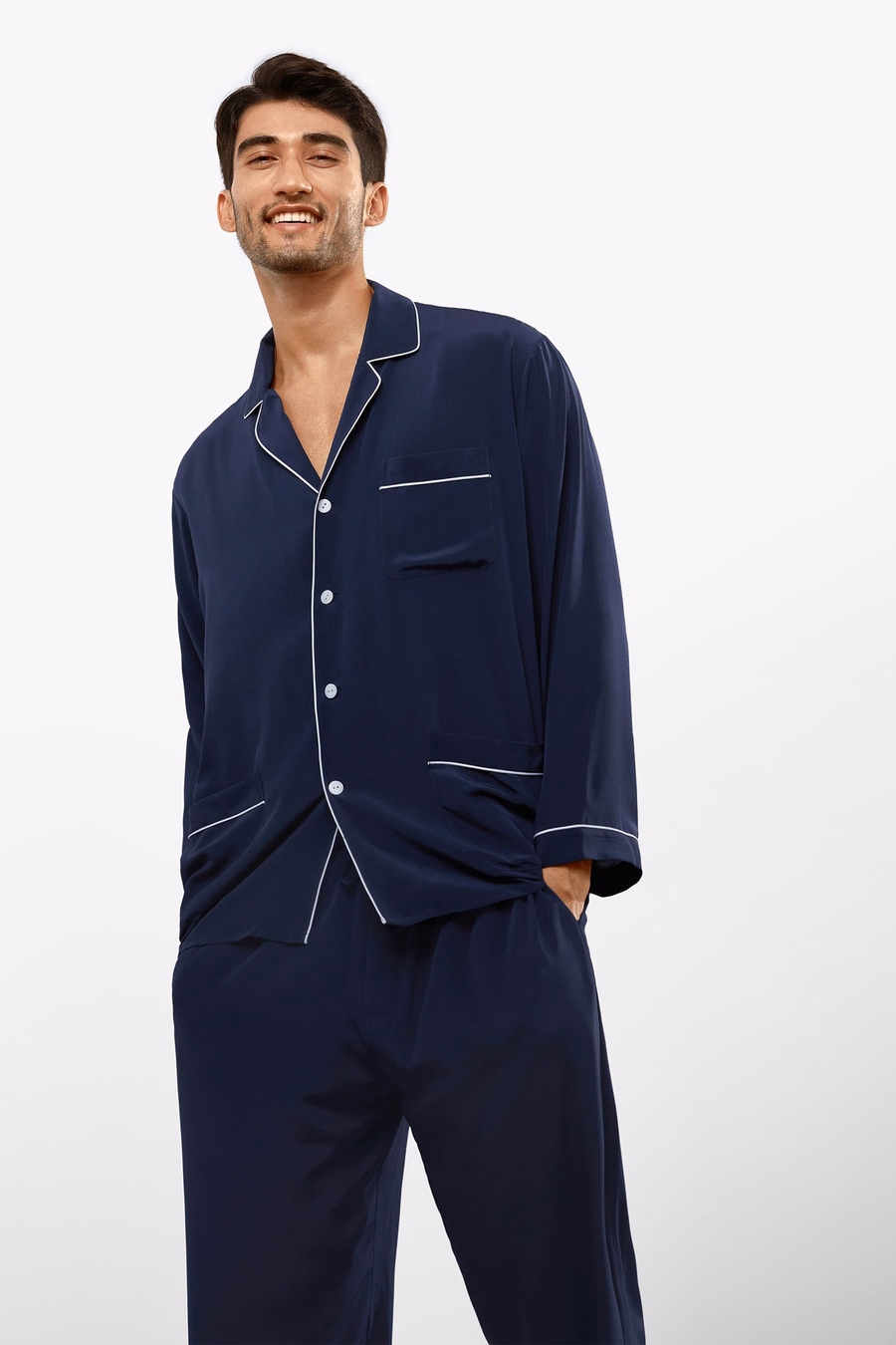 Seiden Pyjama Set mit Reverskragen