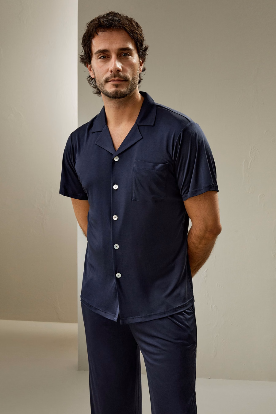 Korte Mouwen Mannen Zijde Gebreide Pyjama Set