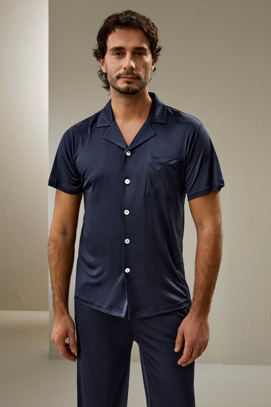 Korte Mouwen Mannen Zijde Gebreide Pyjama Set