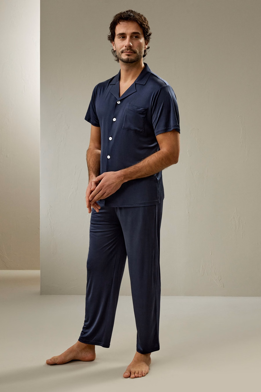 Korte Mouwen Mannen Zijde Gebreide Pyjama Set