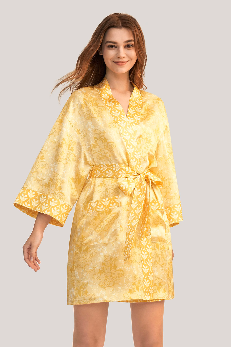 Gouden Lelie Zijde Kimono Robe