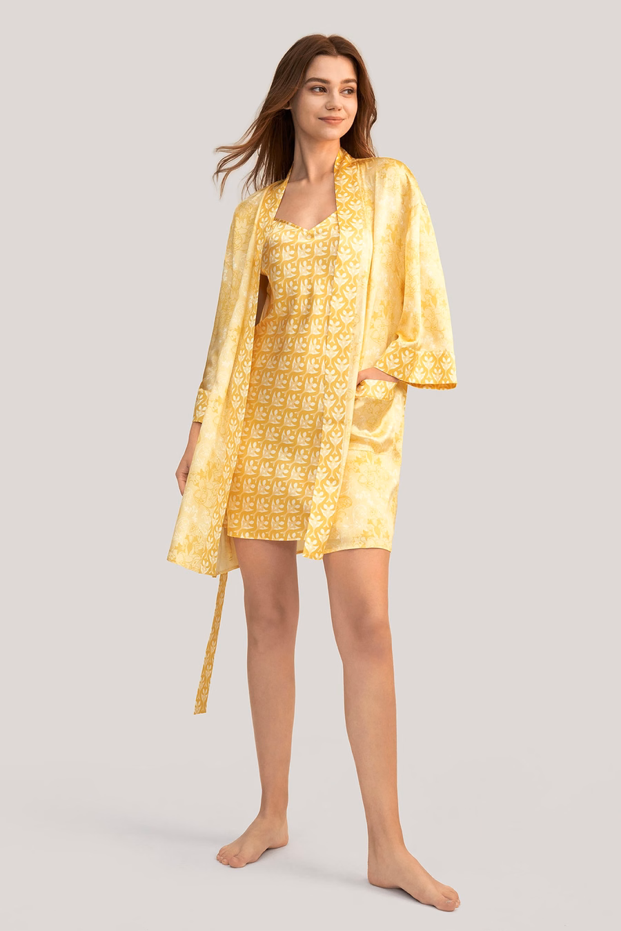 Gouden Lelie Zijde Kimono Robe