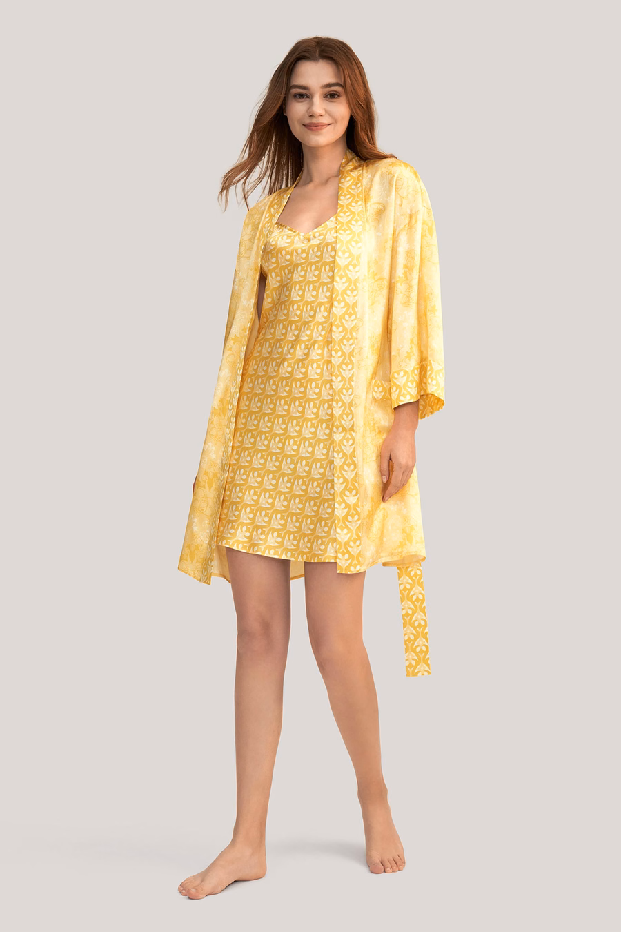 Gouden Lelie Zijde Kimono Robe