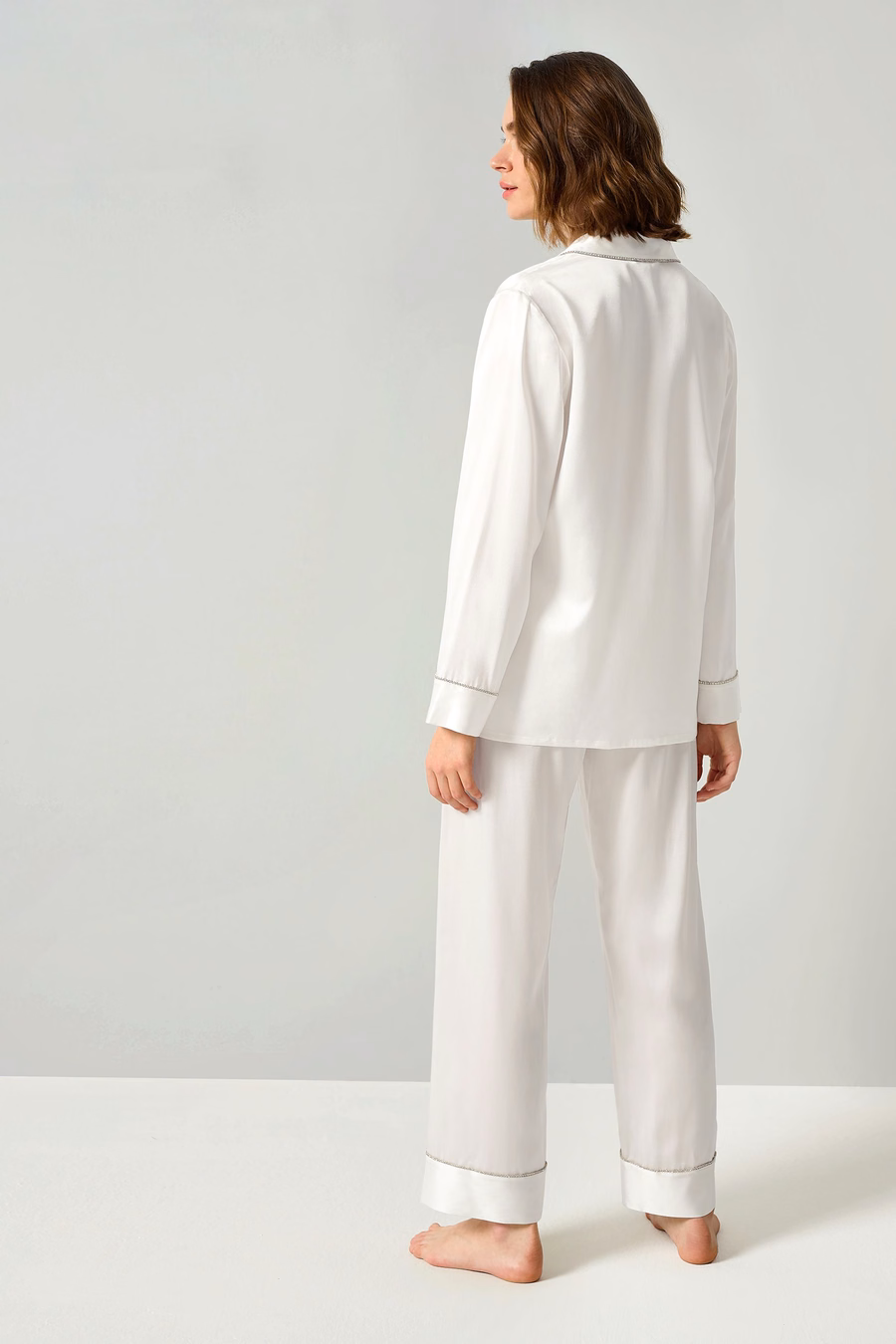 Strass Versierde Zijde Dames Pyjama Set