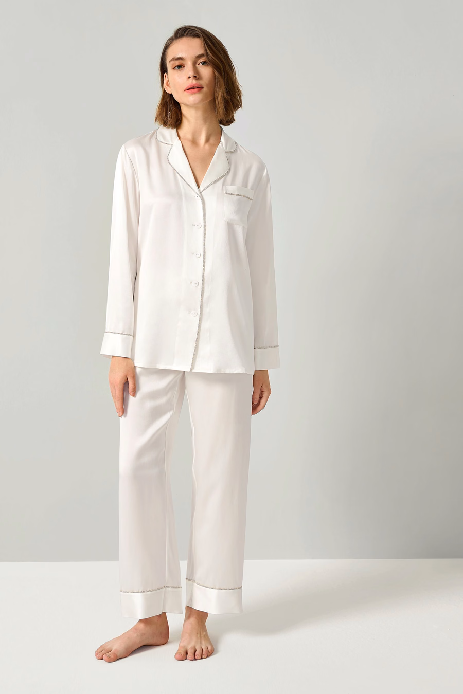 Strass Versierde Zijde Dames Pyjama Set
