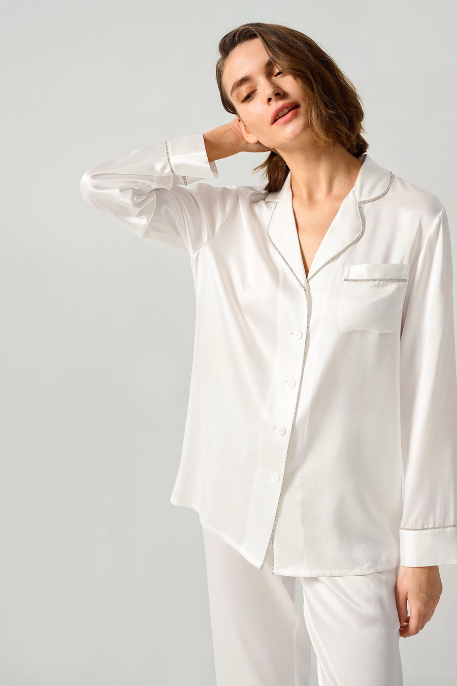 Strass Versierde Zijde Dames Pyjama Set