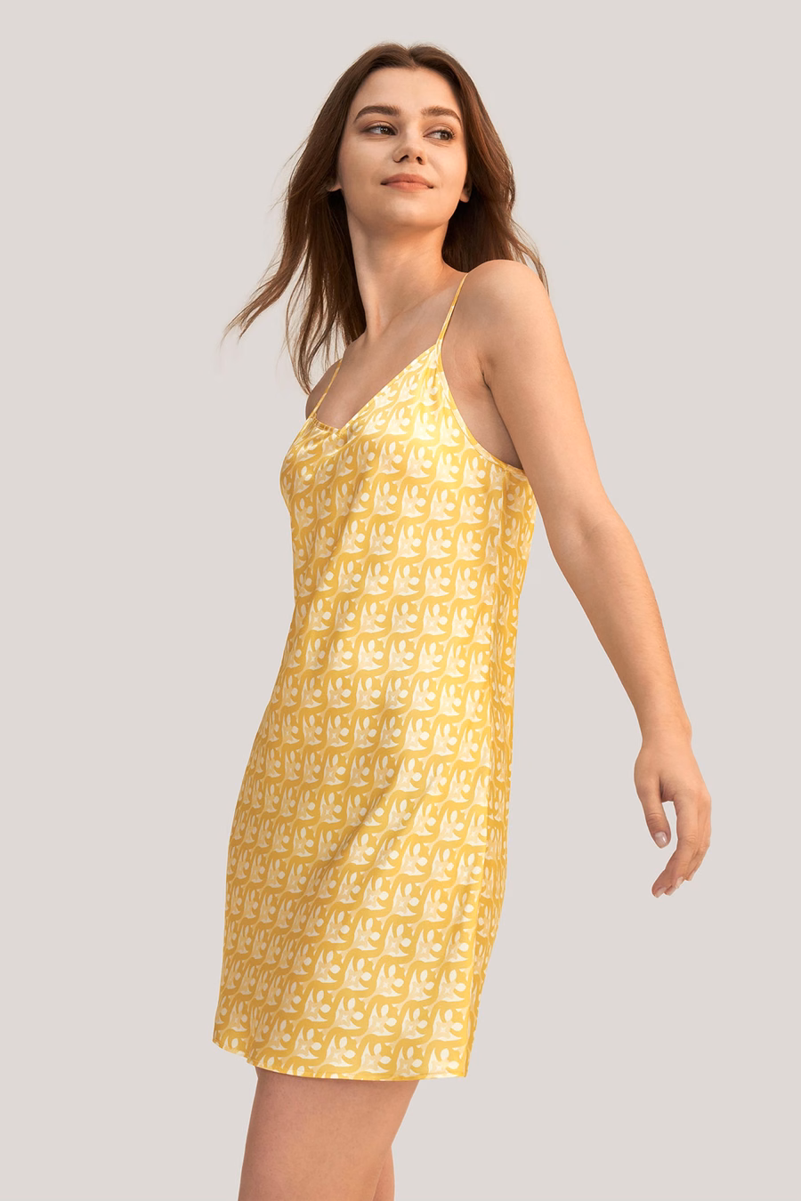 LS Monogram Print Zijde Bias Jurk