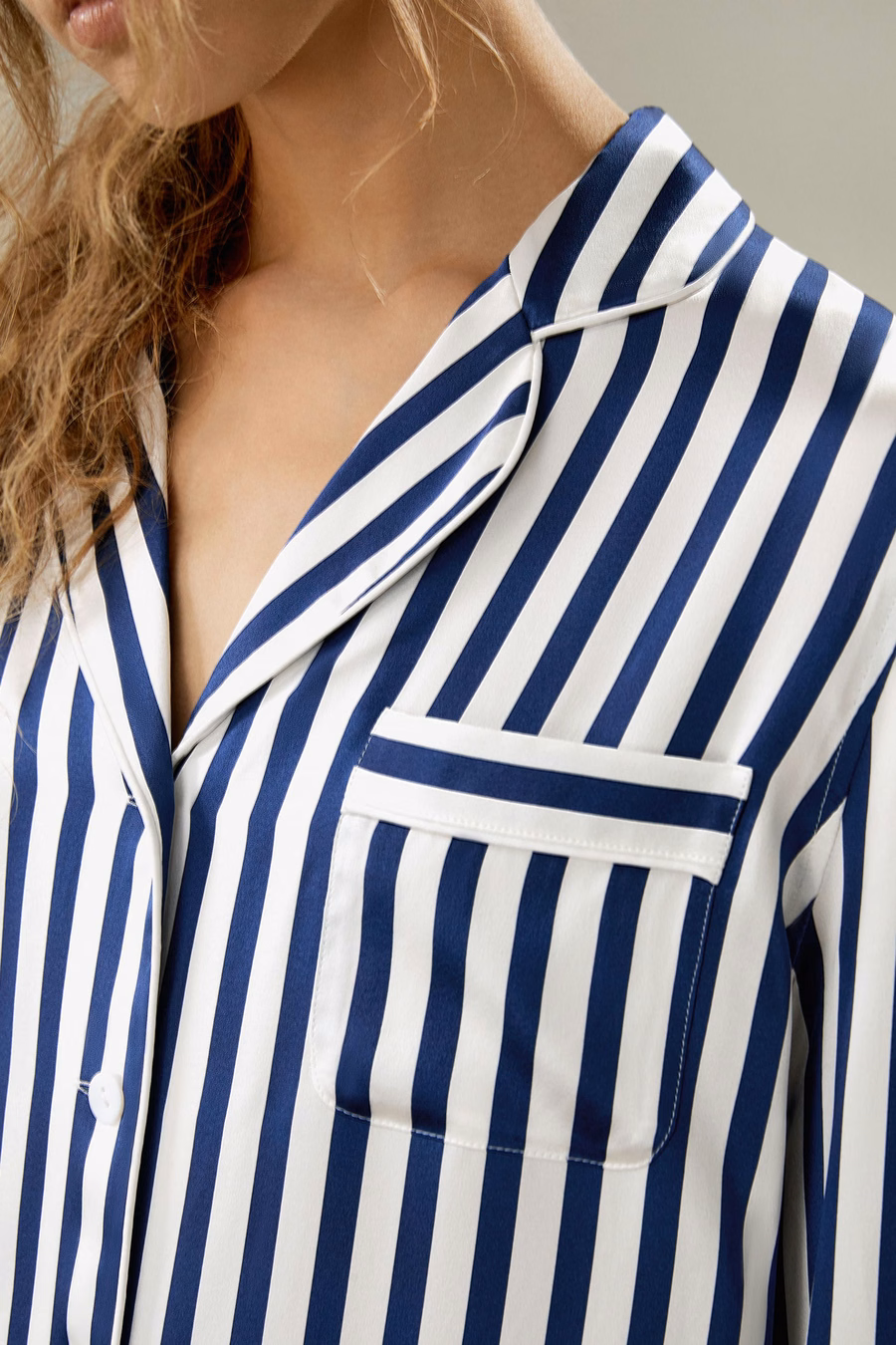 Amalfi Knopen-Up Volledige Lengte Gestreepte Pyjama Set