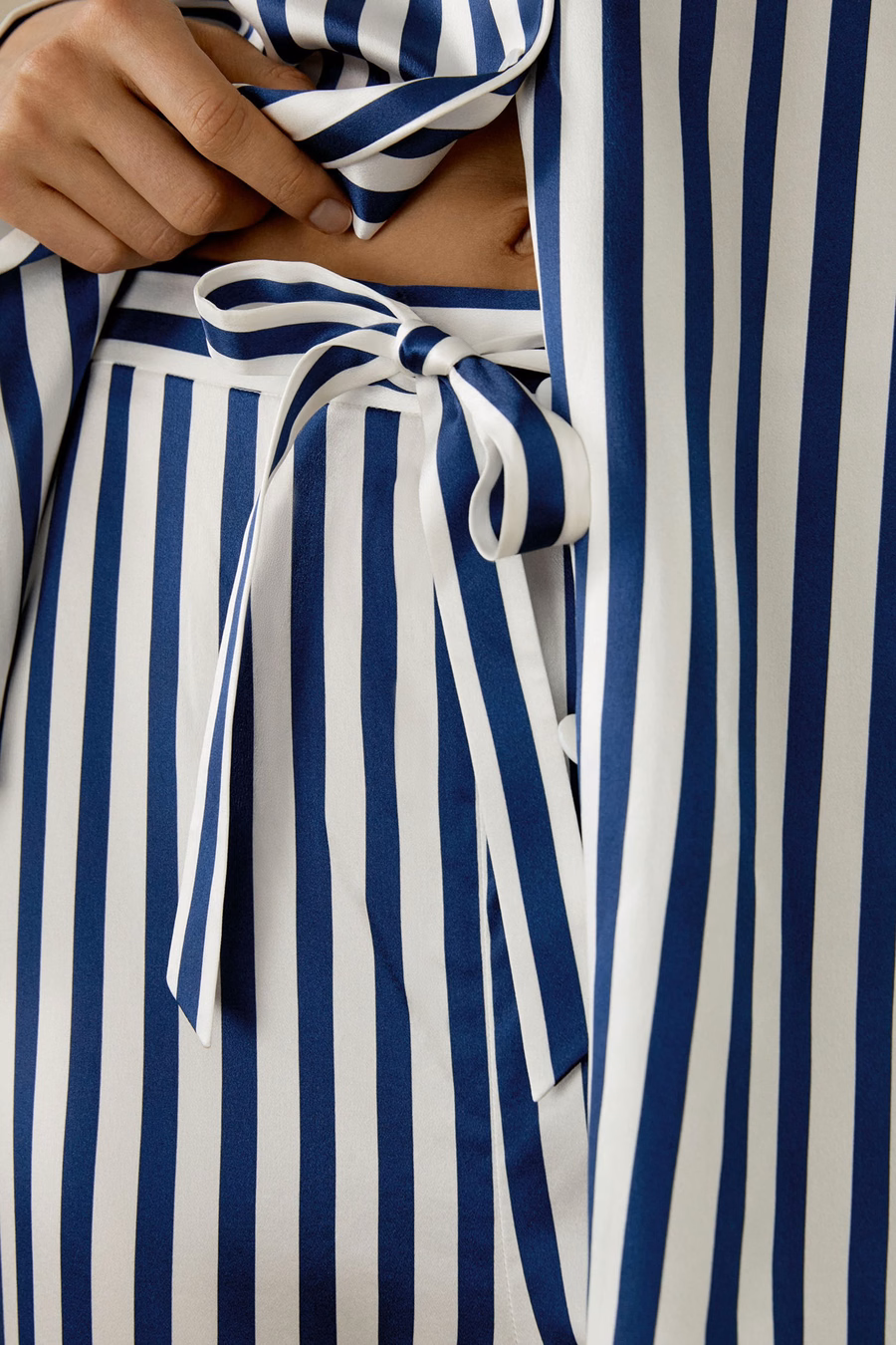Amalfi Knopen-Up Volledige Lengte Gestreepte Pyjama Set