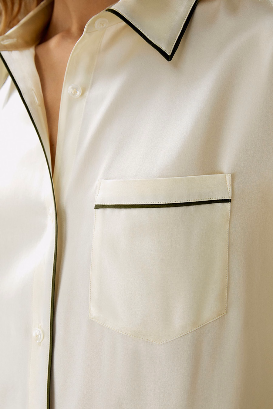 Contrast Piping Knop-Up Korte Mouwen Pyjama Set