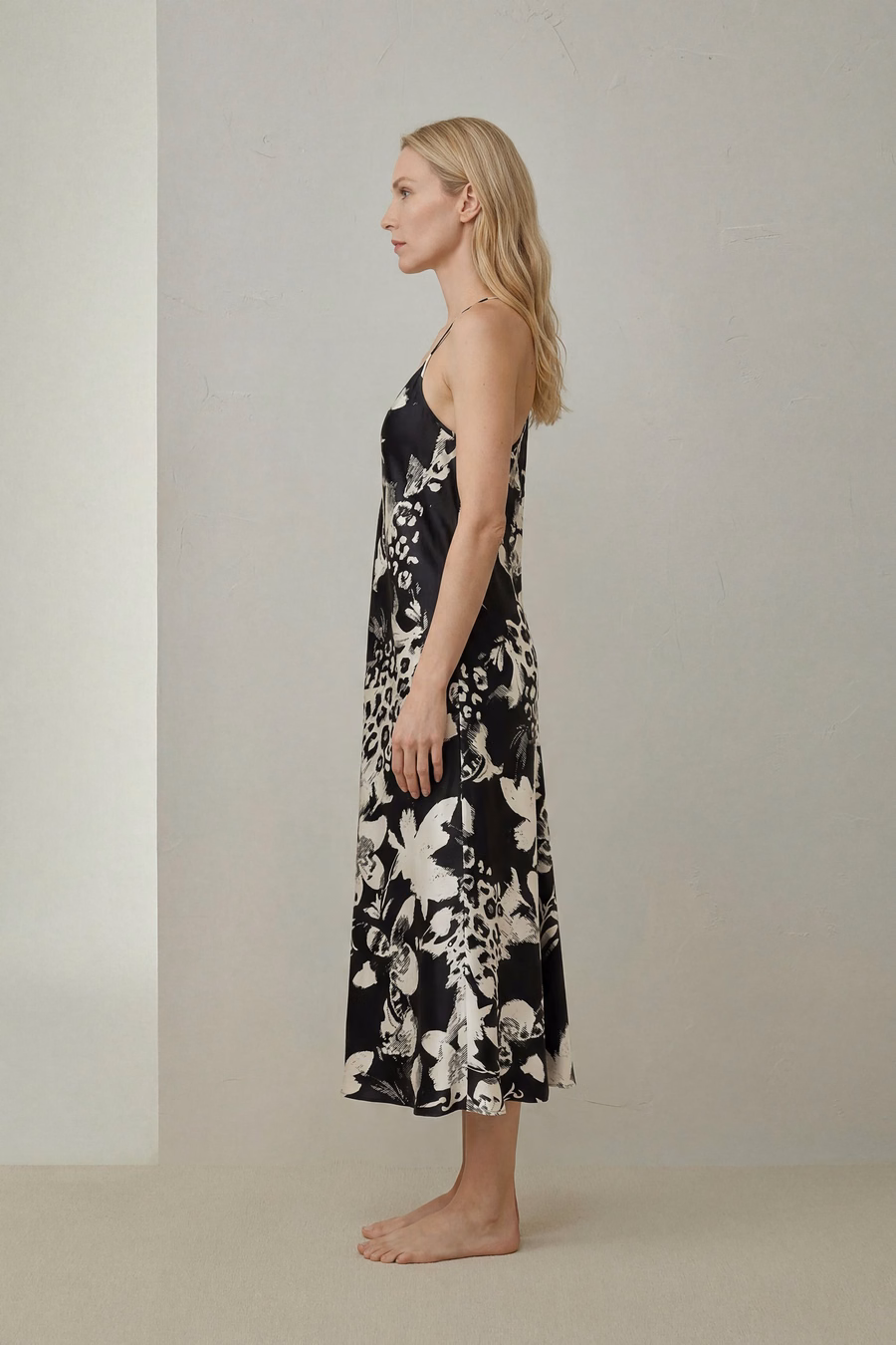 Minimalistische Zijde Print Maxi Nachtjurk