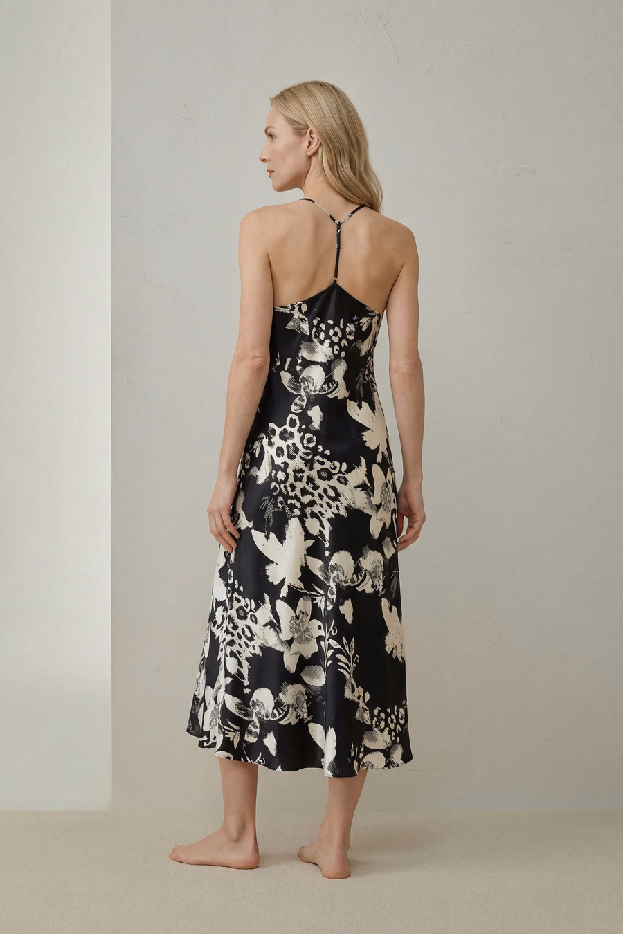 Minimalistische Zijde Print Maxi Nachtjurk