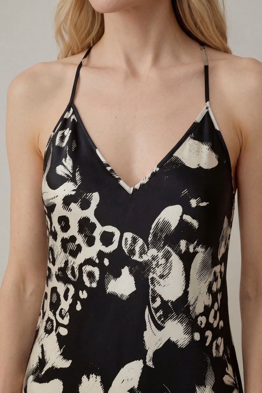 Minimalistische Zijde Print Maxi Nachtjurk