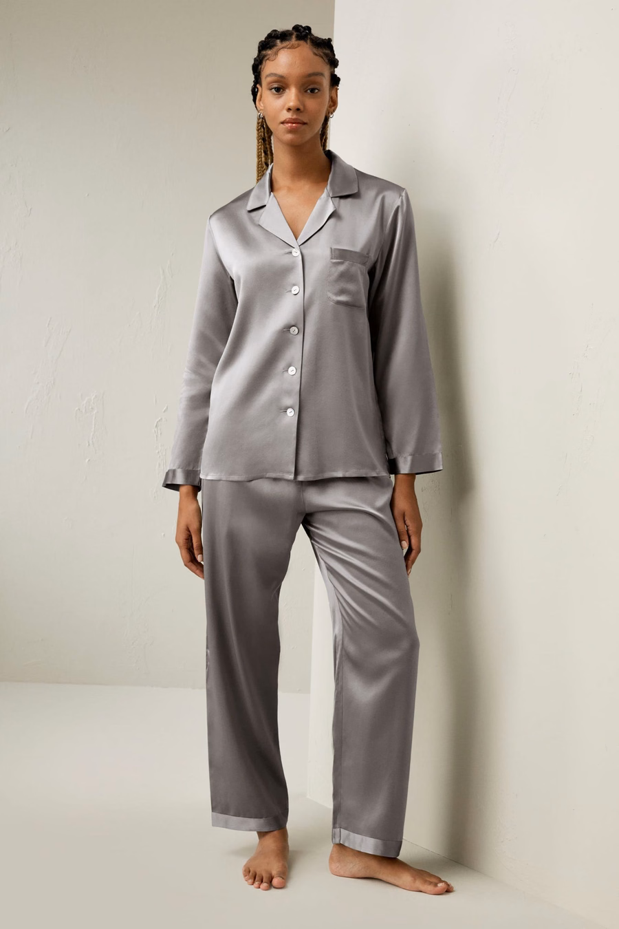 Volledige Zijde Dames Pyjama Set
