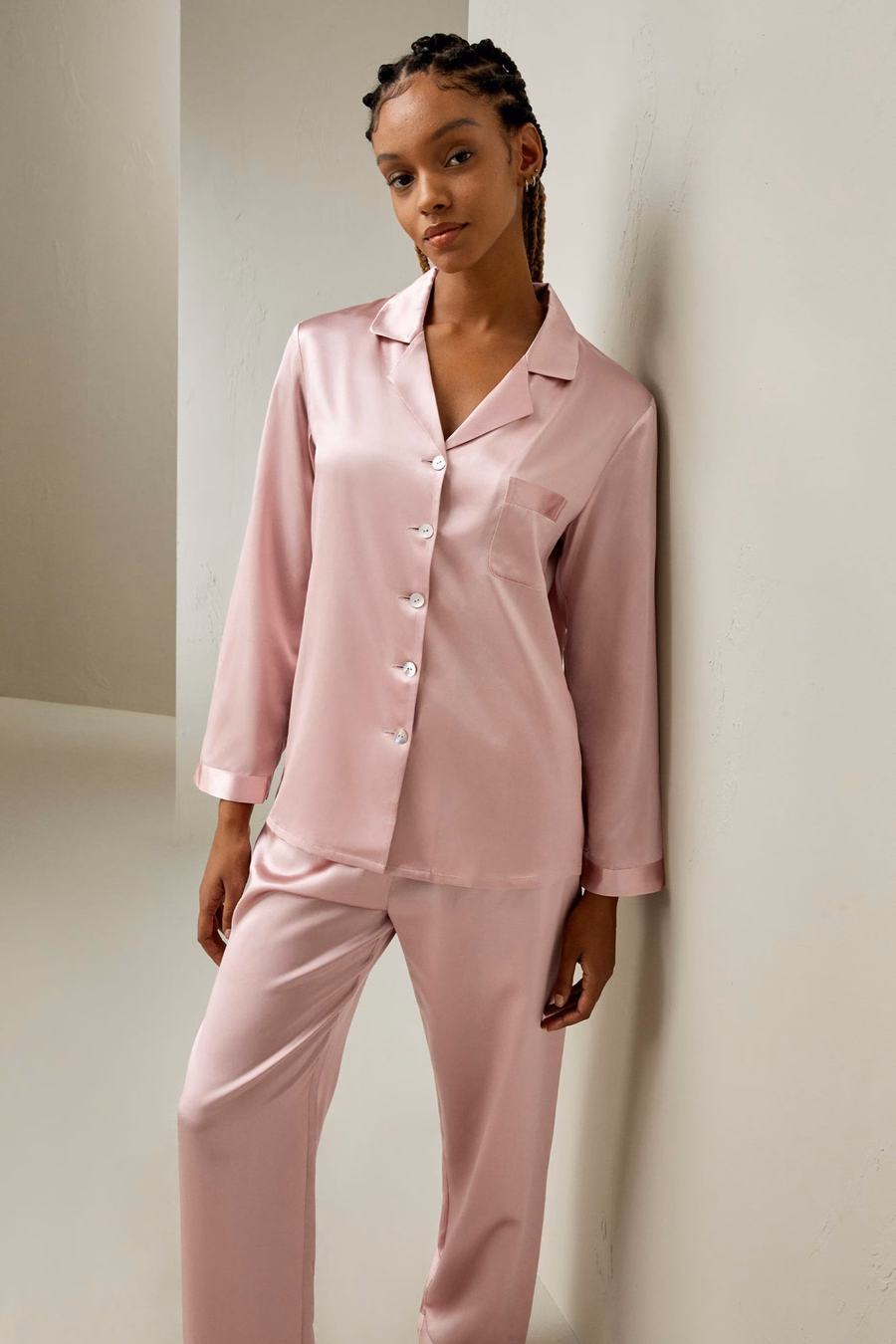 Volledige Zijde Dames Pyjama Set