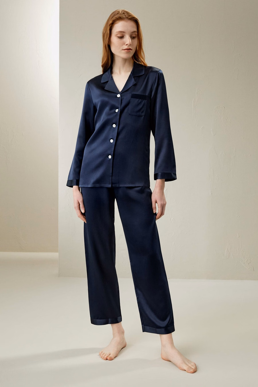 Volledige Zijde Dames Pyjama Set