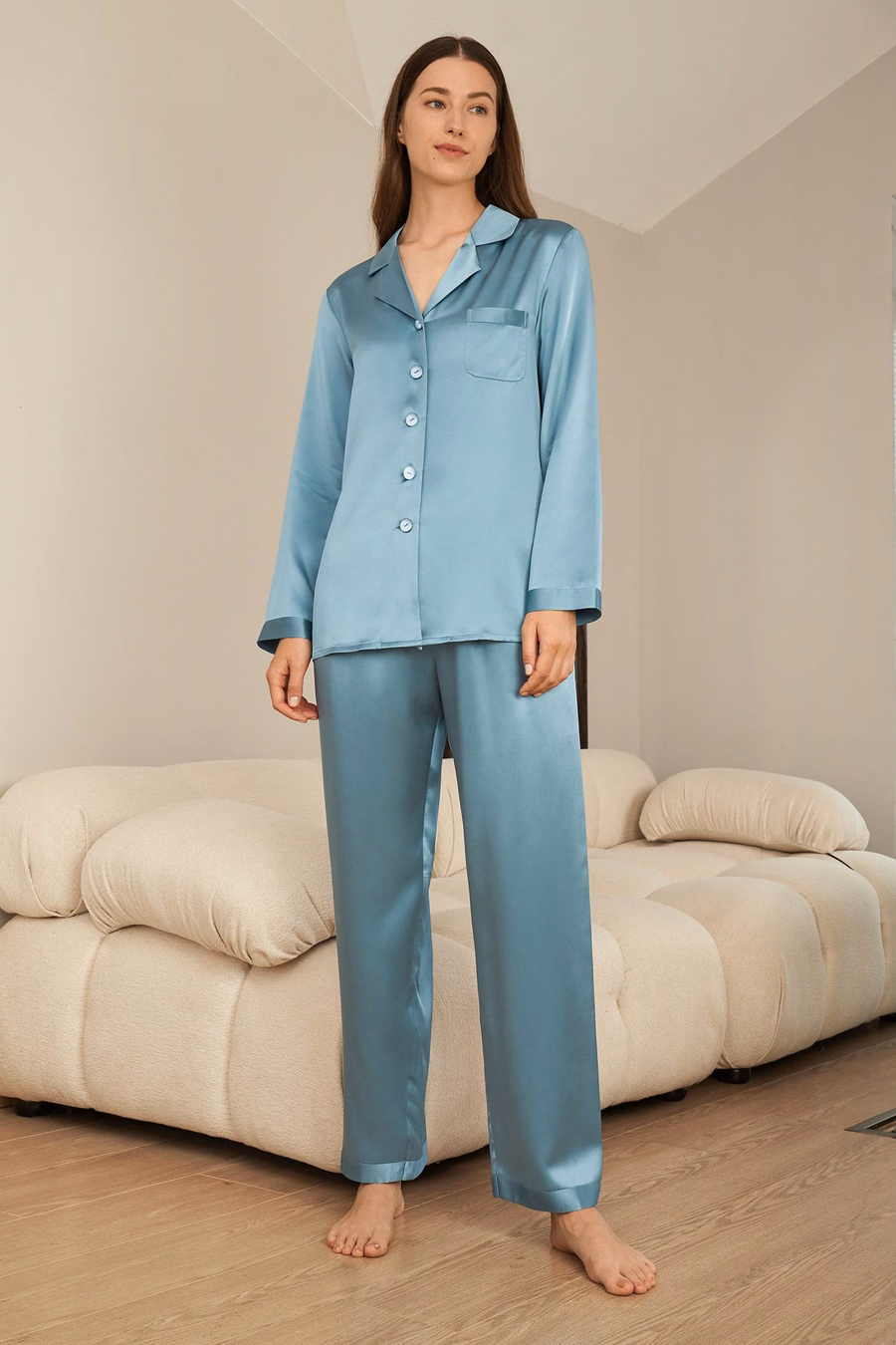 Volledige Zijde Dames Pyjama Set