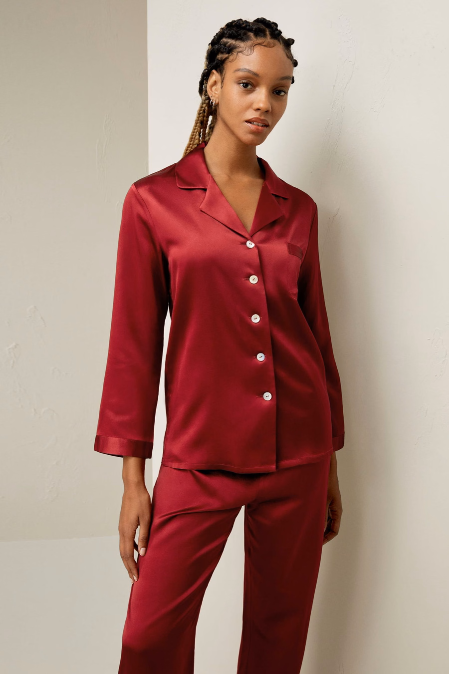 Volledige Zijde Dames Pyjama Set