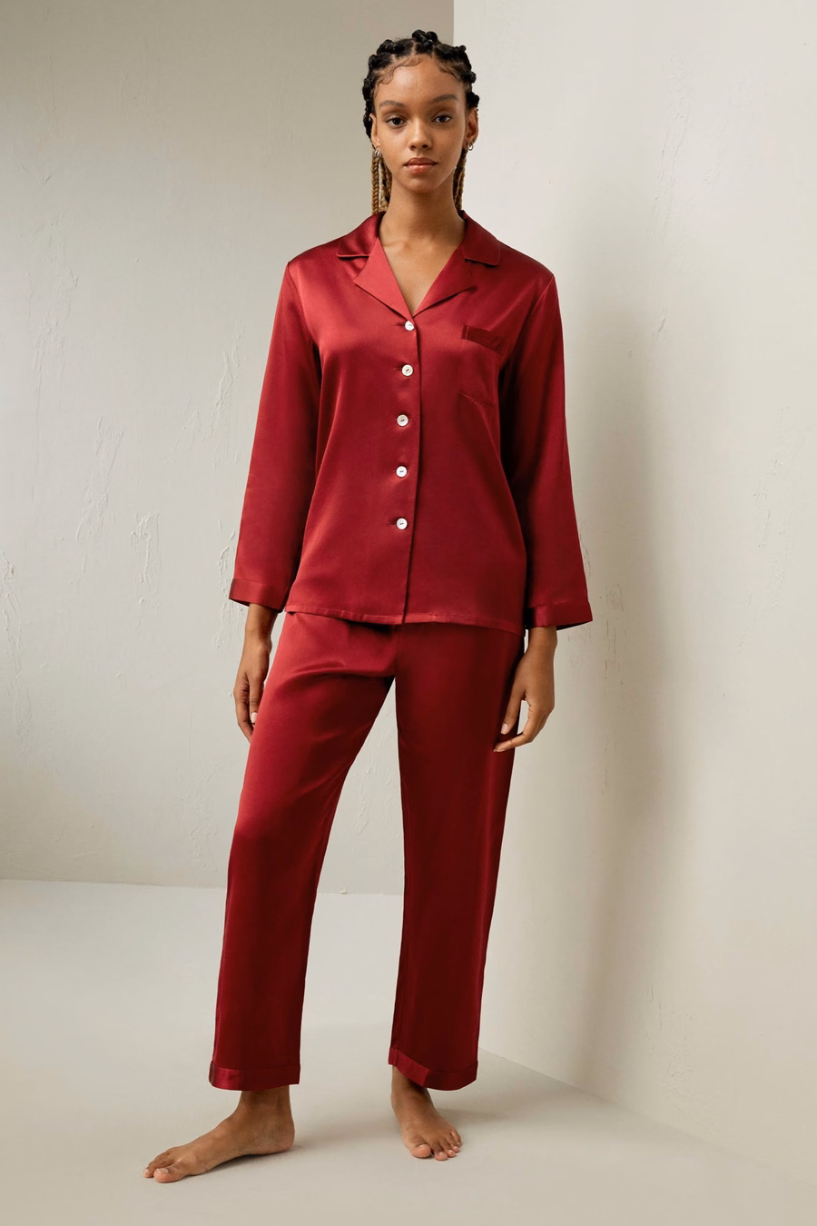 Volledige Zijde Dames Pyjama Set