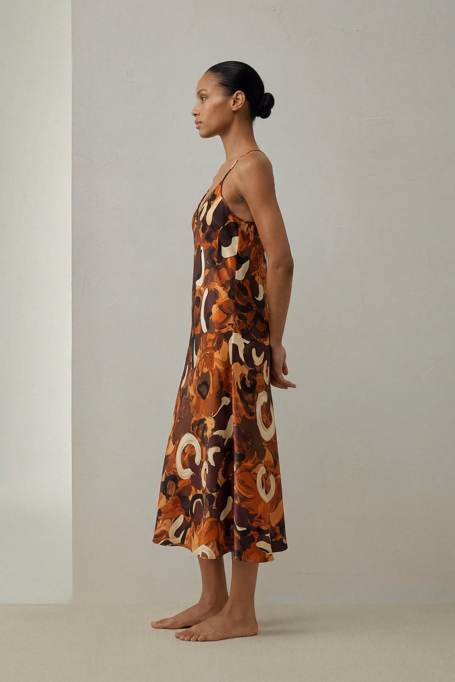 Minimalistische Zijde Print Maxi Nachtjurk