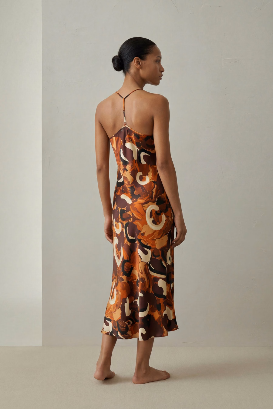 Minimalistische Zijde Print Maxi Nachtjurk