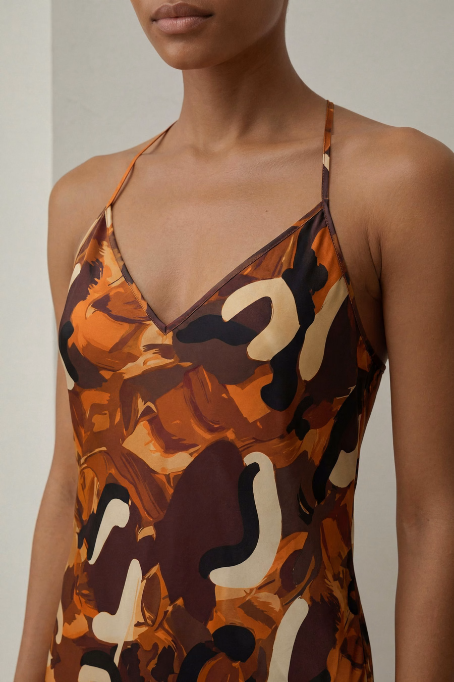 Minimalistische Zijde Print Maxi Nachtjurk