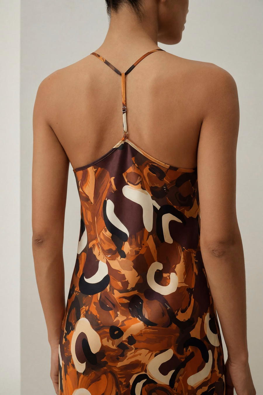 Minimalistische Zijde Print Maxi Nachtjurk