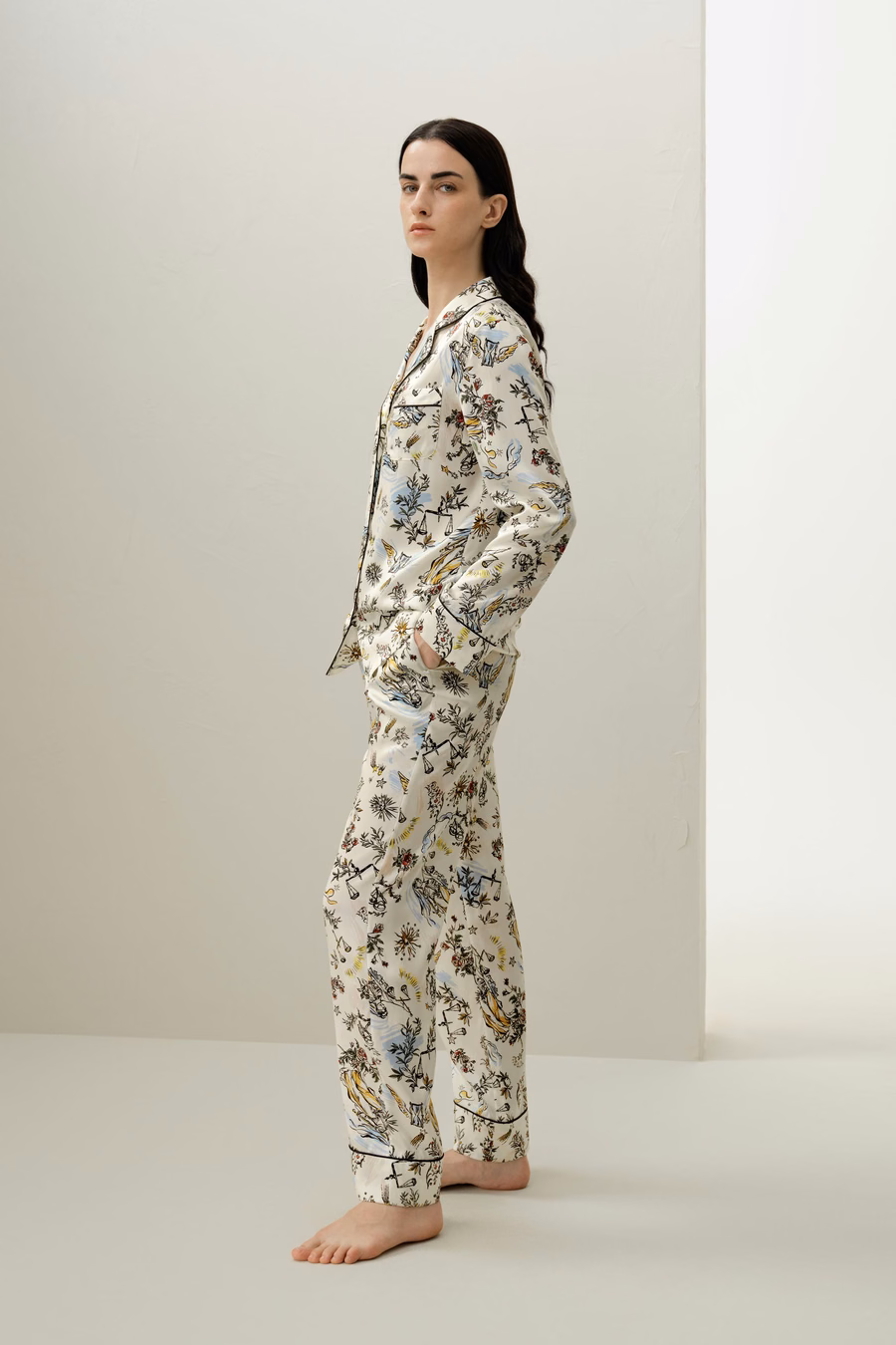 Libra Dierenteken Klassieke Zijde Pyjama Set
