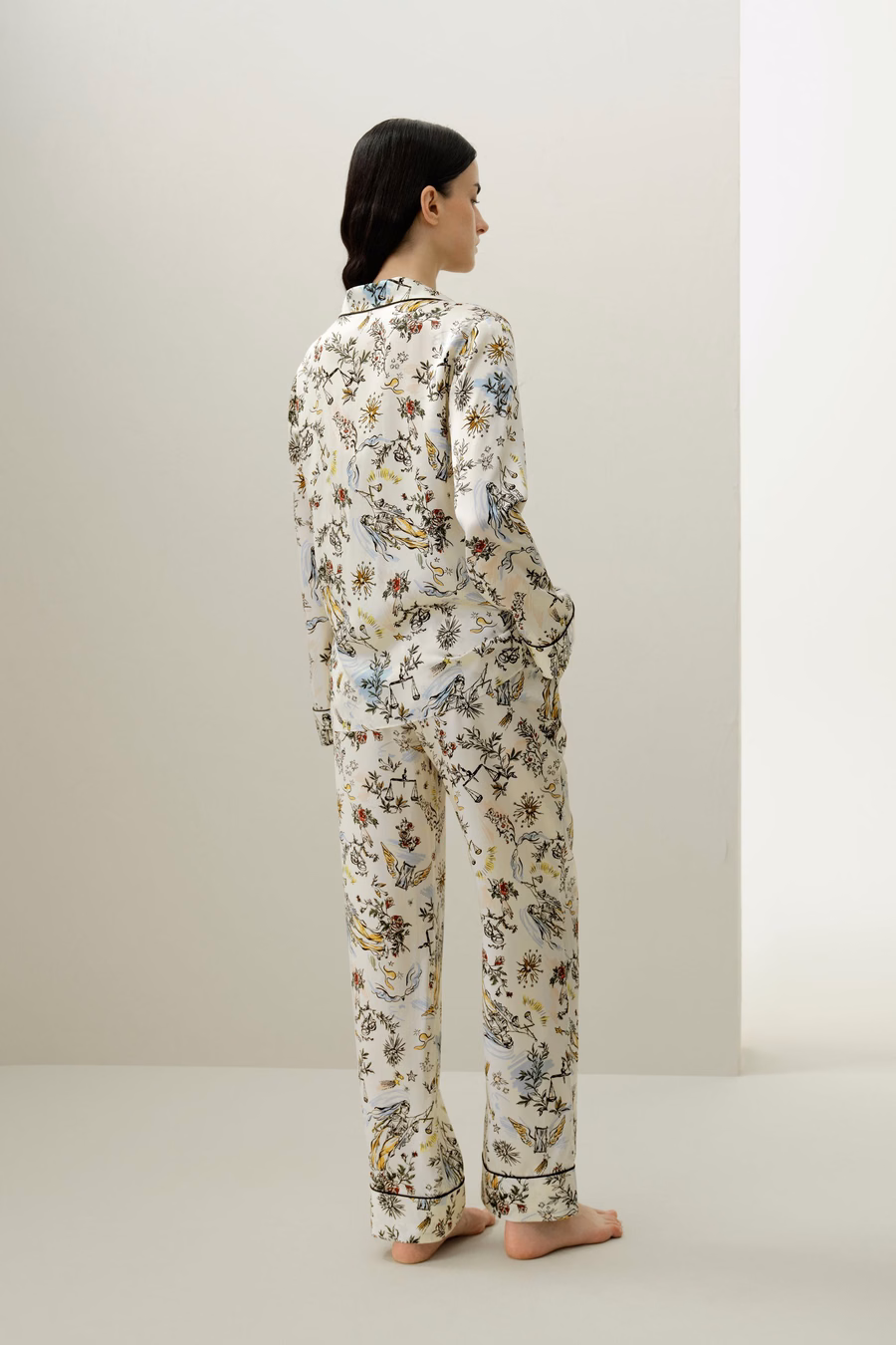 Libra Dierenteken Klassieke Zijde Pyjama Set