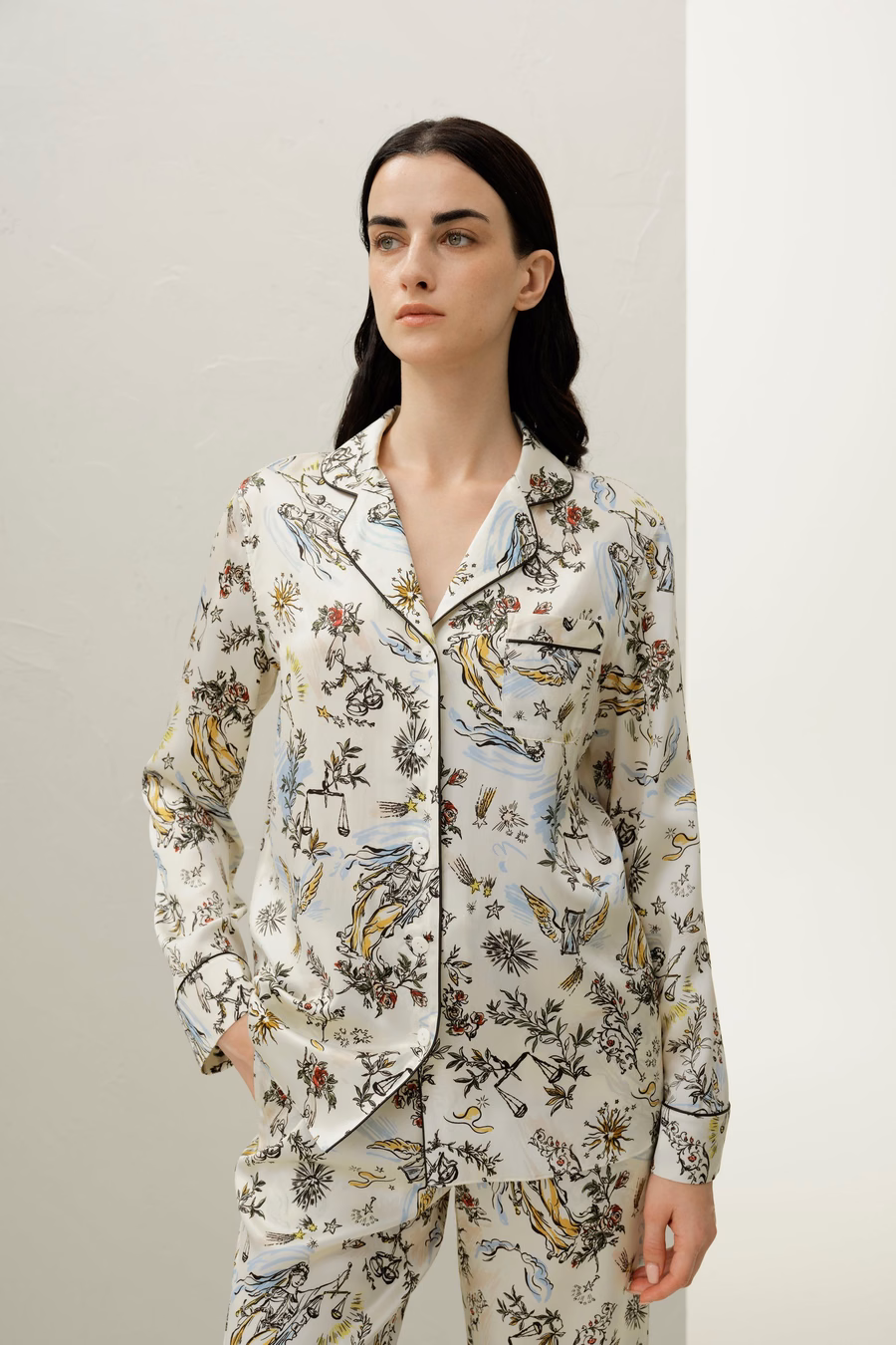 Libra Dierenteken Klassieke Zijde Pyjama Set