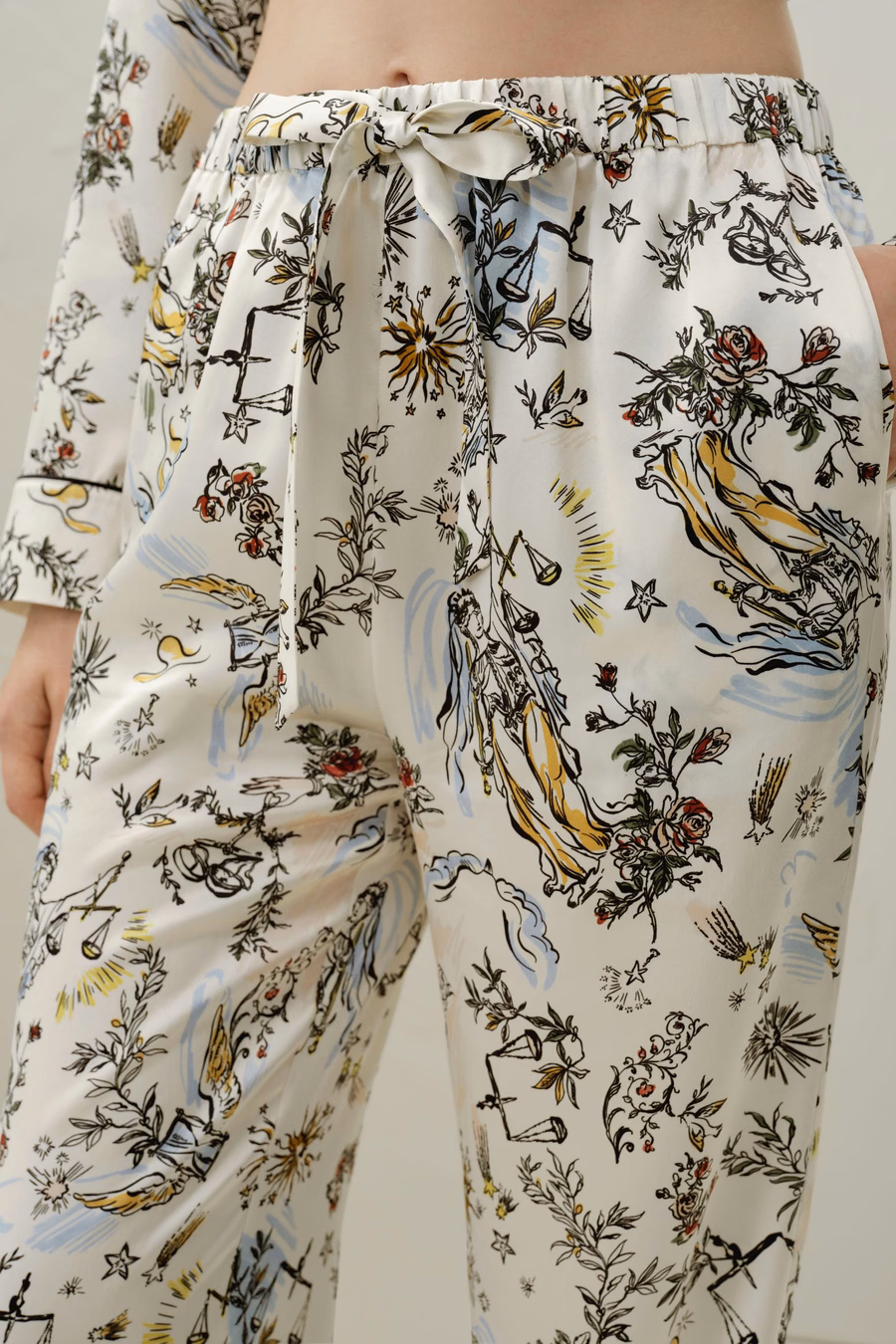 Libra Dierenteken Klassieke Zijde Pyjama Set