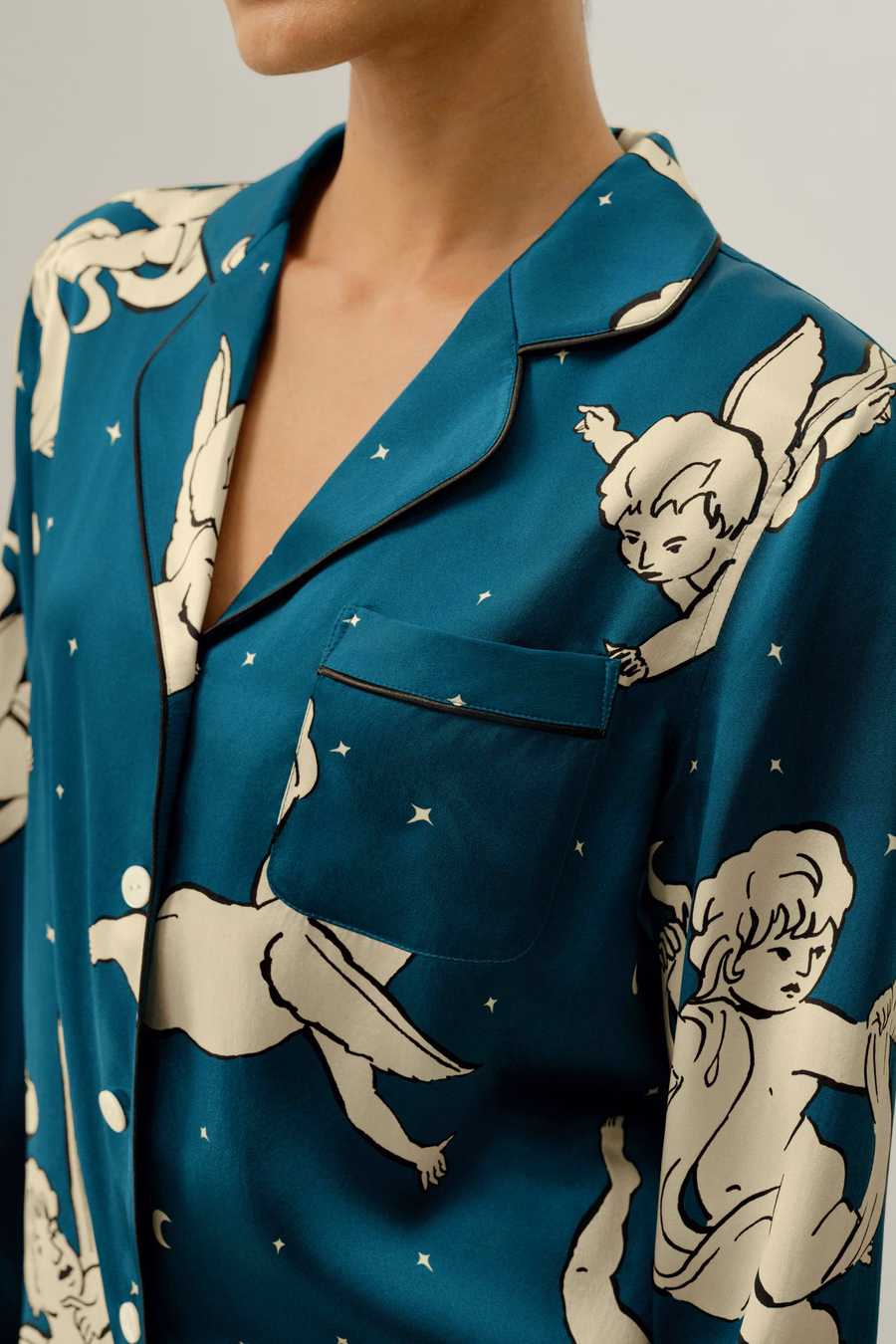 Gemini Dierenteken Klassieke Zijde Pyjama Set