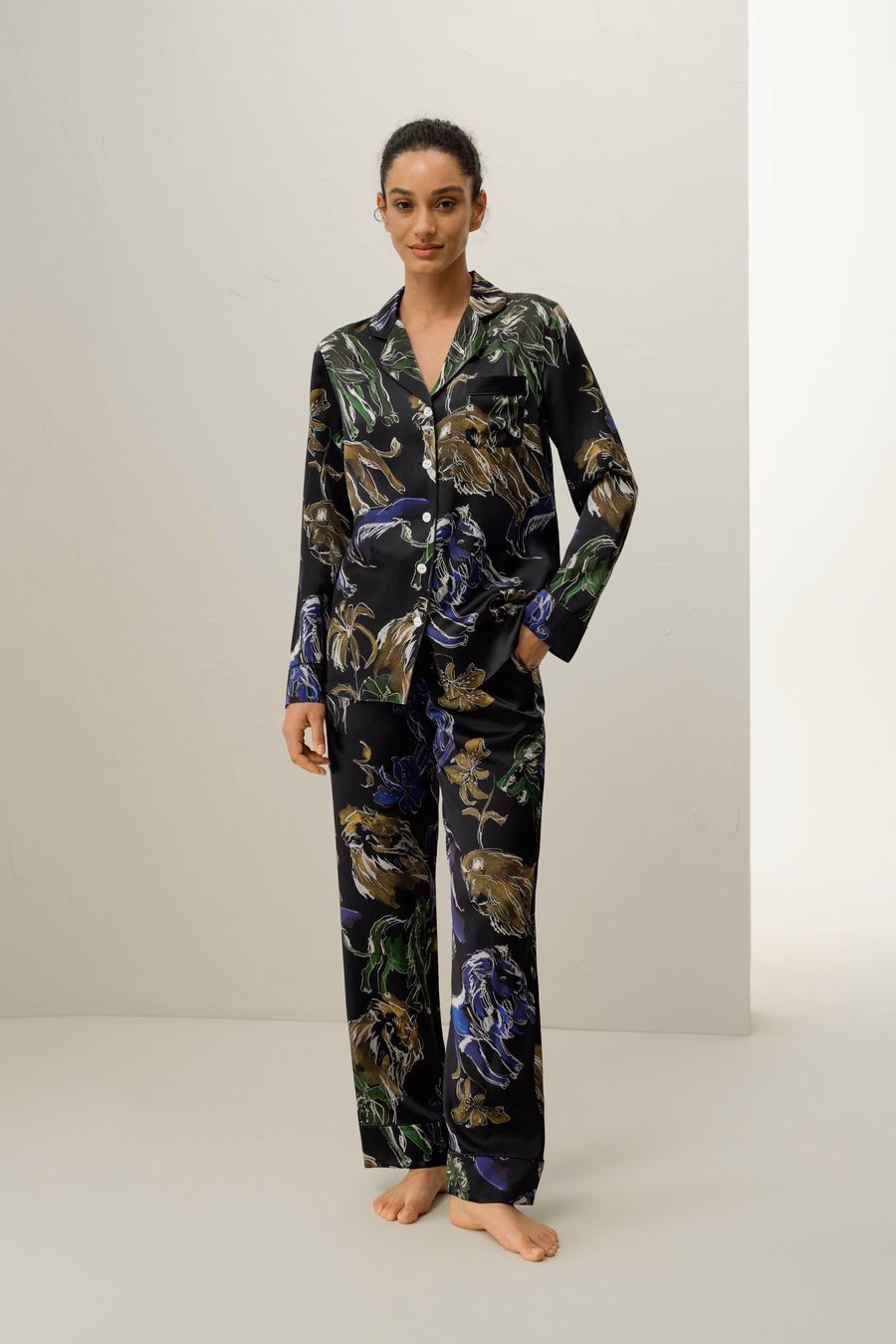 Leo Zodiac Klassieke Zijde Pyjama Set