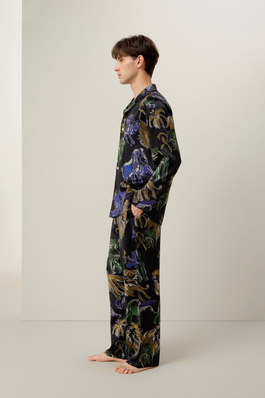 Leeuw Dierenriem Mannen Zijde Pyjama Set