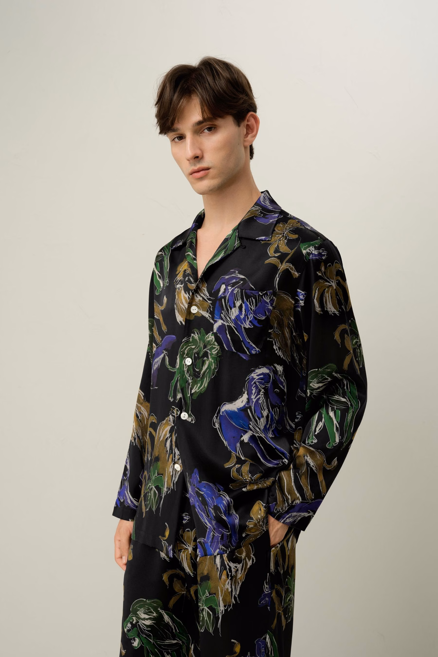 Leeuw Dierenriem Mannen Zijde Pyjama Set
